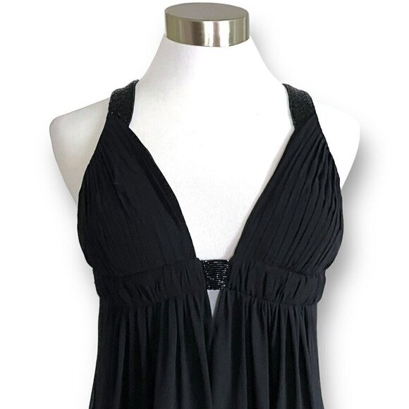 Y2k Vintage Cache Womens Dress Sz 4 Black Silk Beaded Open Back Cocktail LBD - Picture 7 of 15